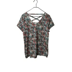 J. Jill Pure Jill Fit Pima women large Cross Strap Tee Shirt Floral Print